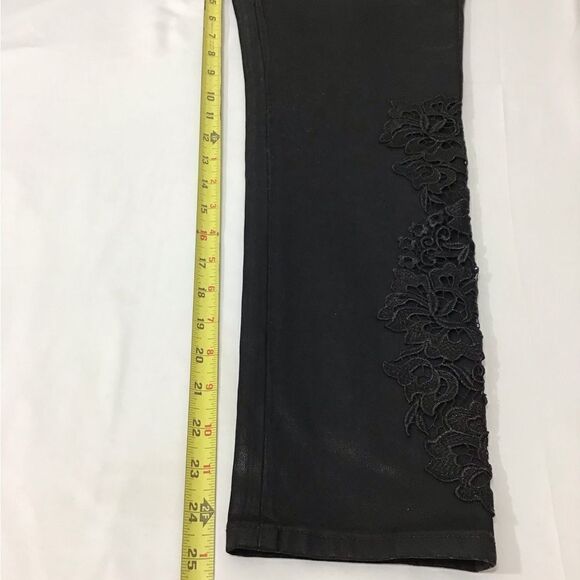 Soft Surroundings Black Wax Coated Embroidered Denim Jeans - Picture 7 of 10